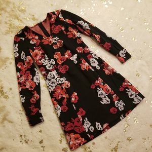 EUC Ann Taylor 0P Black Floral Long Sleeve Mini Dress